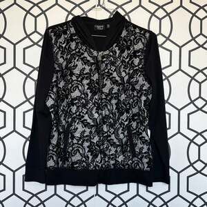 Onque Casual Women's XL Black Lace Overlay Full Zip Hooded Jacket